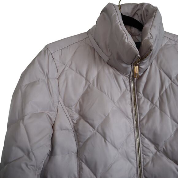Kenneth Cole Reaction Womens Quilted Long Down Jacket Size Medium Cream Zip Up - Picture 2 of 11
